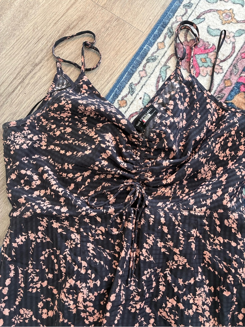 The Fifth Label Black and Pink Floral Midi Dress